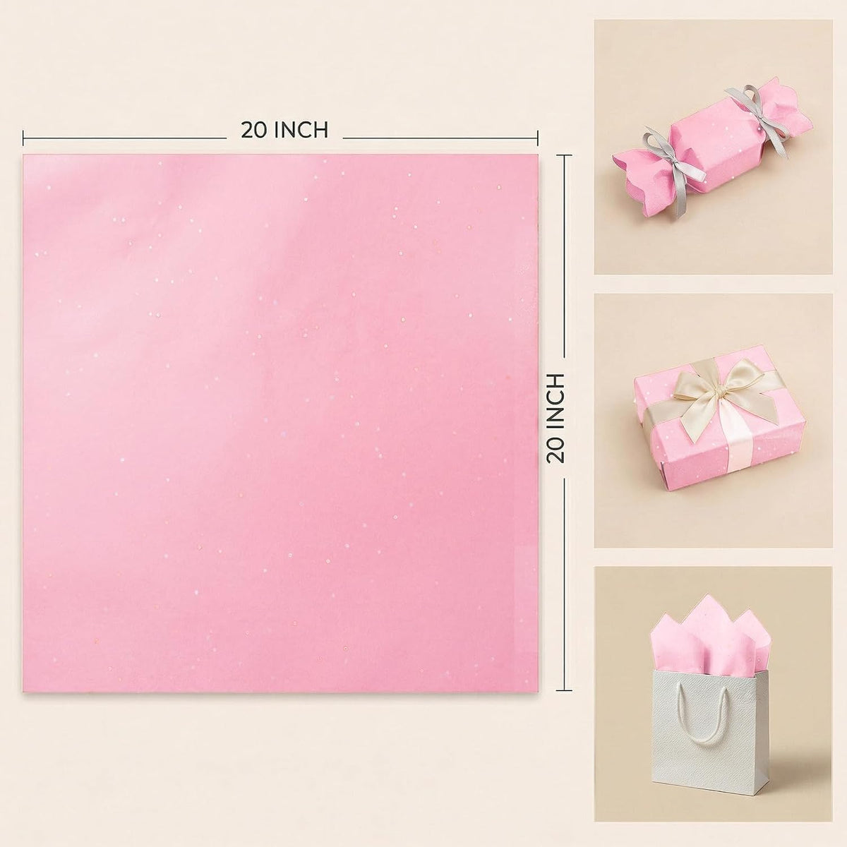 Pink Glitter Tissue Paper for Gift Bags 25 Sheets-20 x 20 Inch, Recyclable Gift Wrap Tissues for Decorating, Weddings, Birthdays, Party & Festival Decorations DIY Craft Supplies