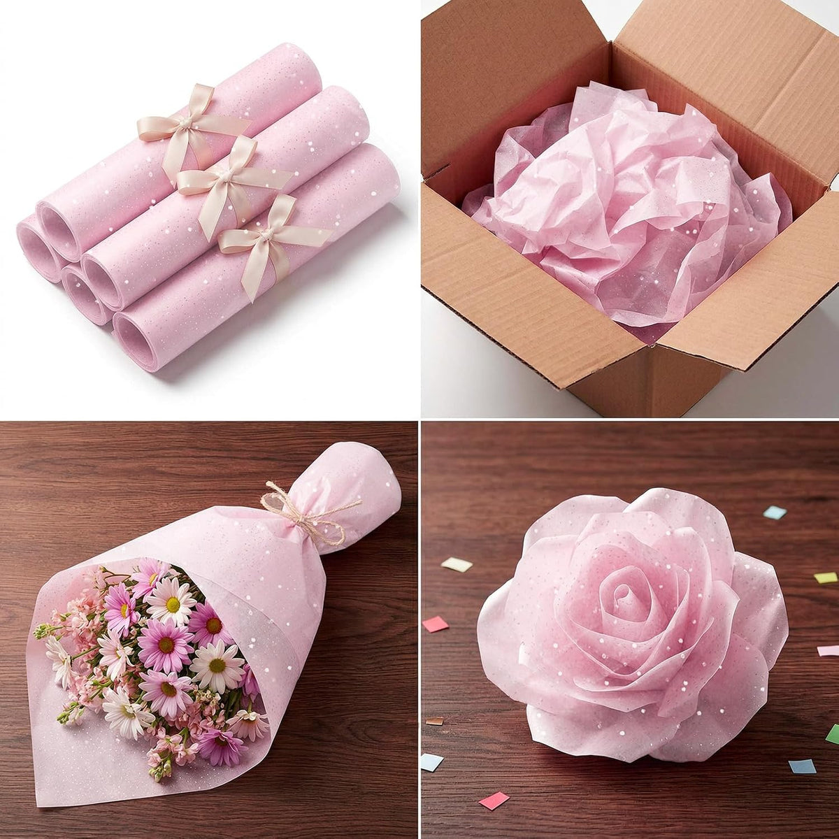 Pink Glitter Tissue Paper for Gift Bags 25 Sheets-20 x 20 Inch, Recyclable Gift Wrap Tissues for Decorating, Weddings, Birthdays, Party & Festival Decorations DIY Craft Supplies
