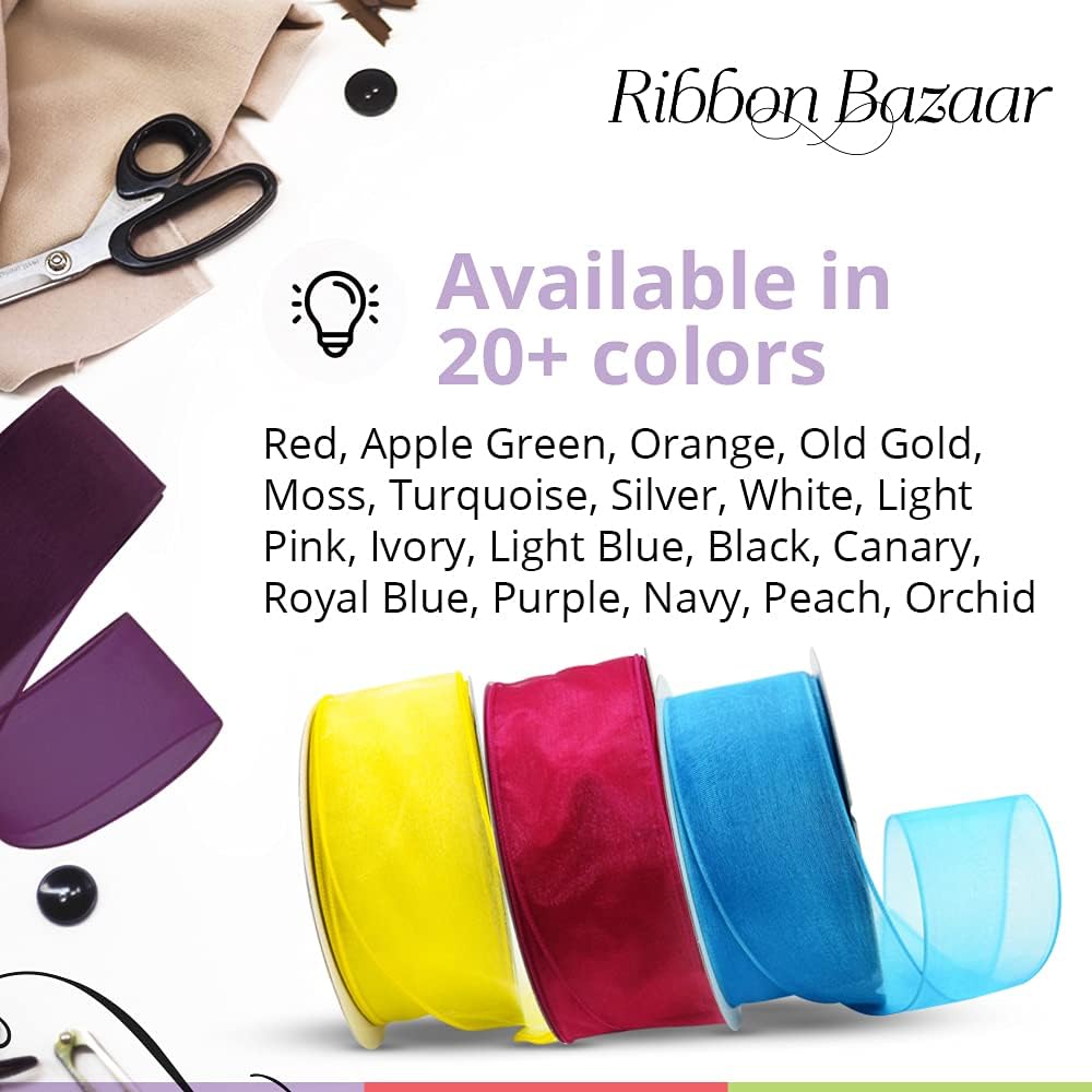 Sheer Organza Wired Ribbon - Wire Edged Ribbon for Floral Decor, Table Arrangements, Apparel Embellishment & More - 1-1/2" Peach 25yd Spool