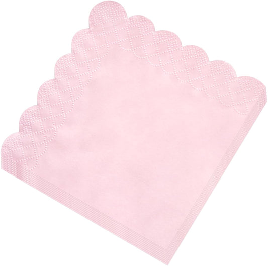 120 Pcs Pink Scalloped Cocktail Napkins,2-Ply Pink Disposable Beverage Party Napkins for Dinner Wedding Birthday Baby Shower