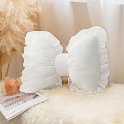 Pink Bow Pillow - Decorative Lace Bowknot Throw Pillow, Cute Shaped Pillows for Sofa, Couch, Bed, Living Room, Bedroom