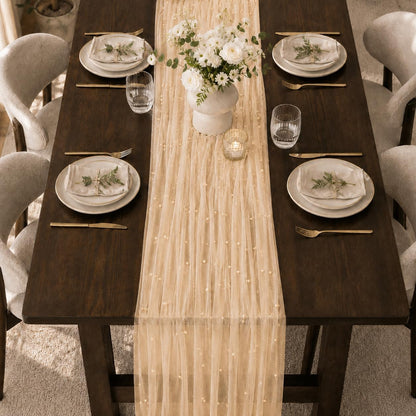 Pearl Tulle Lace Table Runner Boho Rustic Wedding Baby Shower Home Decor
