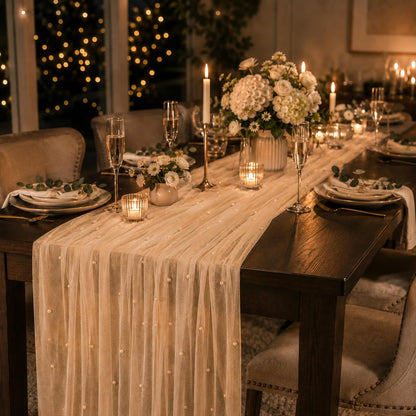 Pearl Tulle Lace Table Runner Boho Rustic Wedding Baby Shower Home Decor