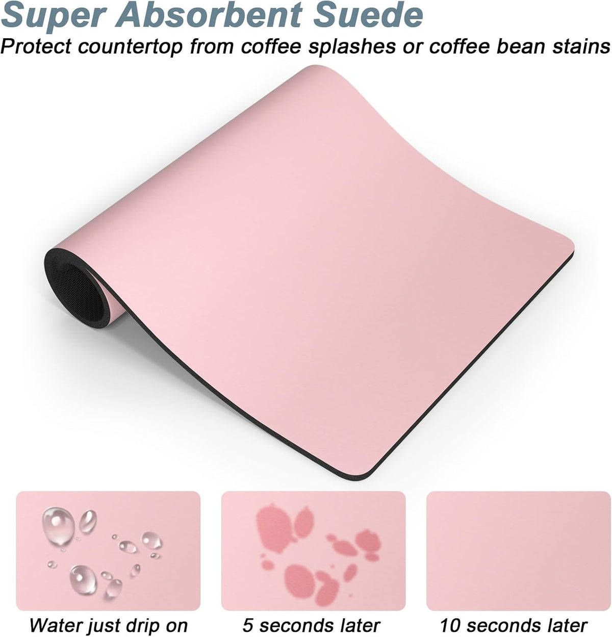 Coffee Mat, 12" x 19" Coffee Bar Mats for Espresso Machine Station Accessories and Organizer, Hide Stain Rubber Backed Absorbent Dish Drying Pad for Kitchen Counter, Cute Bar Decor Pad, Pink