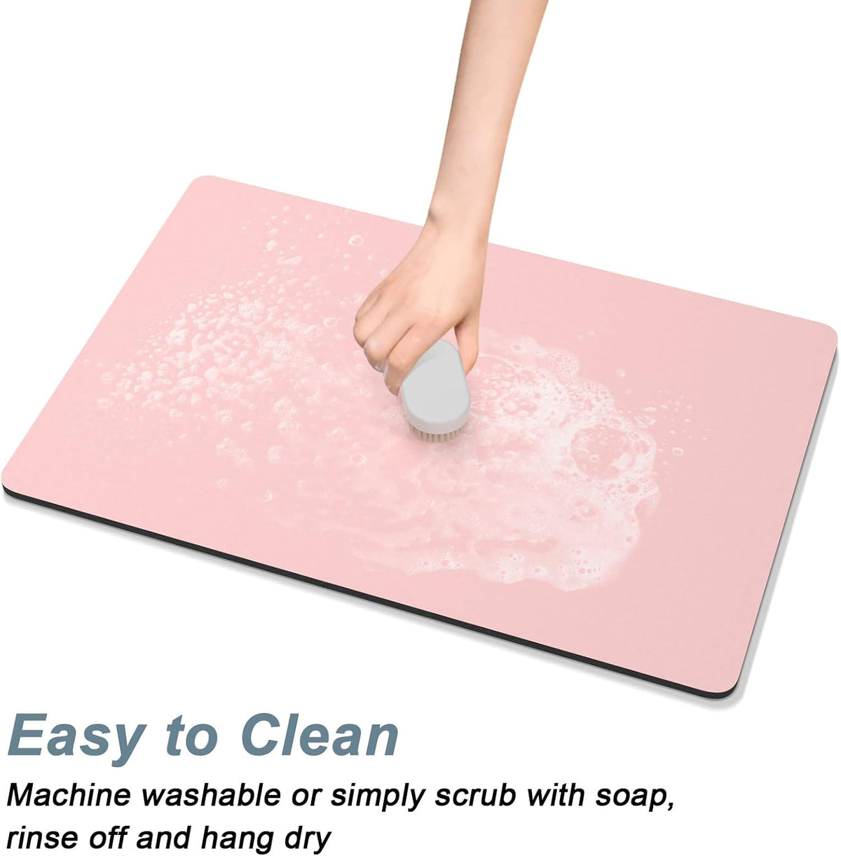 Coffee Mat, 12" x 19" Coffee Bar Mats for Espresso Machine Station Accessories and Organizer, Hide Stain Rubber Backed Absorbent Dish Drying Pad for Kitchen Counter, Cute Bar Decor Pad, Pink