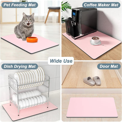 Coffee Mat, 12" x 19" Coffee Bar Mats for Espresso Machine Station Accessories and Organizer, Hide Stain Rubber Backed Absorbent Dish Drying Pad for Kitchen Counter, Cute Bar Decor Pad, Pink