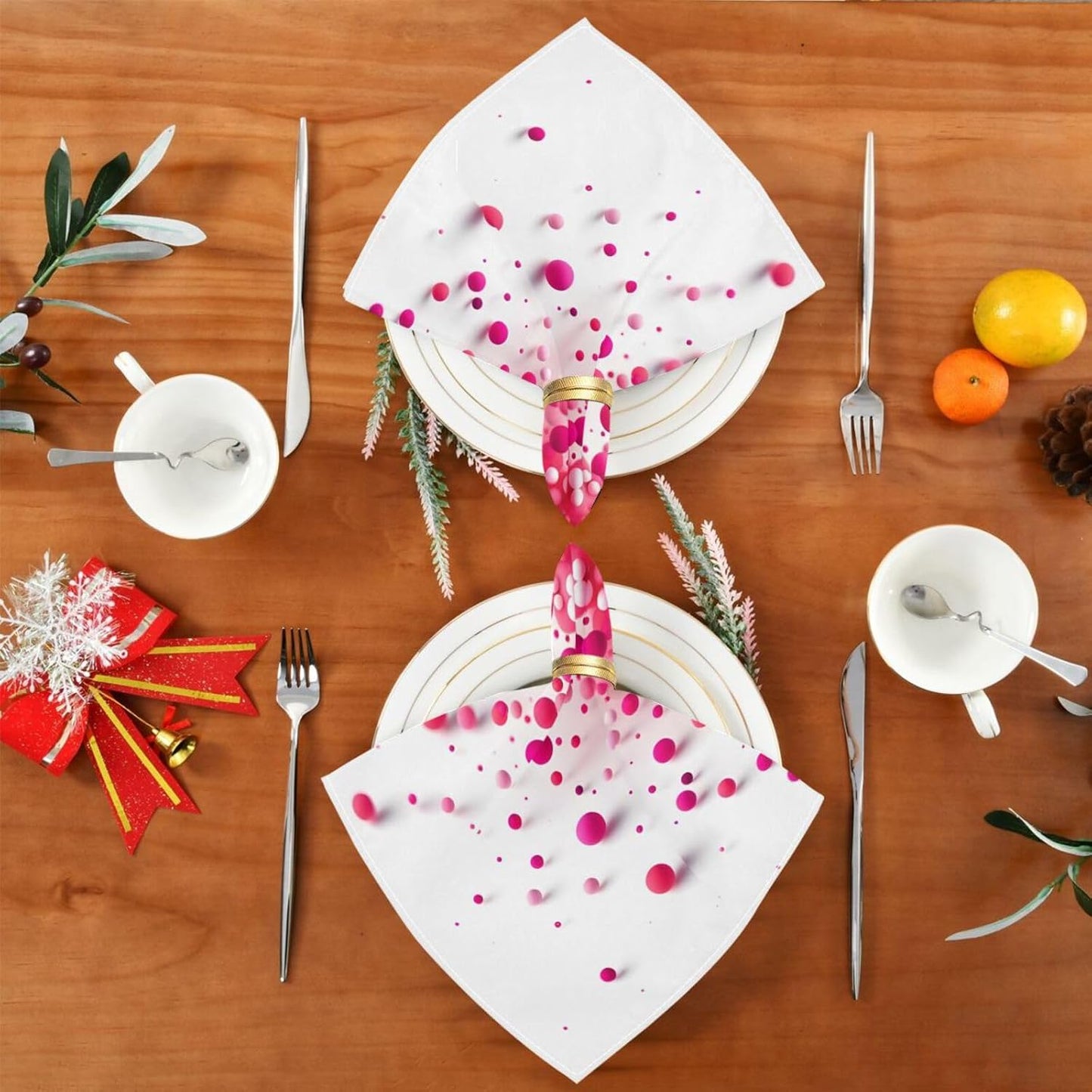 susiyo Pink Polka Dots Cloth Napkins 6 Pcs 20x20 inch Polyester Cocktail Napkins Set for Dinner Decorative