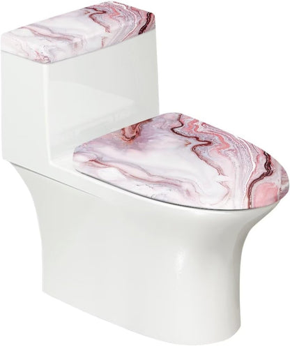 Pink Marble Toilet Seat Cover Set of 2 Elongated Toilet Lid Cover Bathroom Decor for Home Portable for Trip Stylish Toilet Dust Seat Cover