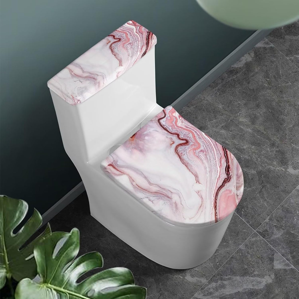Pink Marble Toilet Seat Cover Set of 2 Elongated Toilet Lid Cover Bathroom Decor for Home Portable for Trip Stylish Toilet Dust Seat Cover