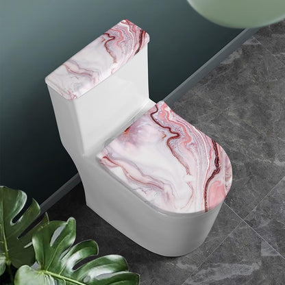 Pink Marble Toilet Seat Cover Set of 2 Elongated Toilet Lid Cover Bathroom Decor for Home Portable for Trip Stylish Toilet Dust Seat Cover