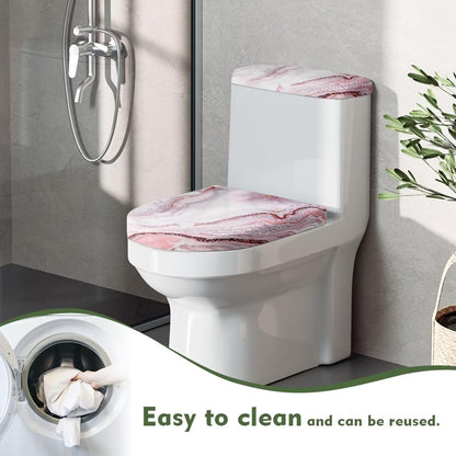 Pink Marble Toilet Seat Cover Set of 2 Elongated Toilet Lid Cover Bathroom Decor for Home Portable for Trip Stylish Toilet Dust Seat Cover