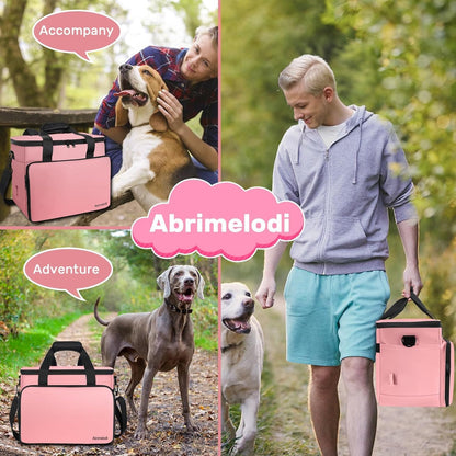 6 Set Dog Travel Bag, Large Pet Supplies for Dogs, Includes 2 Collapsible Dog Bowls, 2 Food Containers, 1 Treat Pouch with Pet Travel Bag, Pink