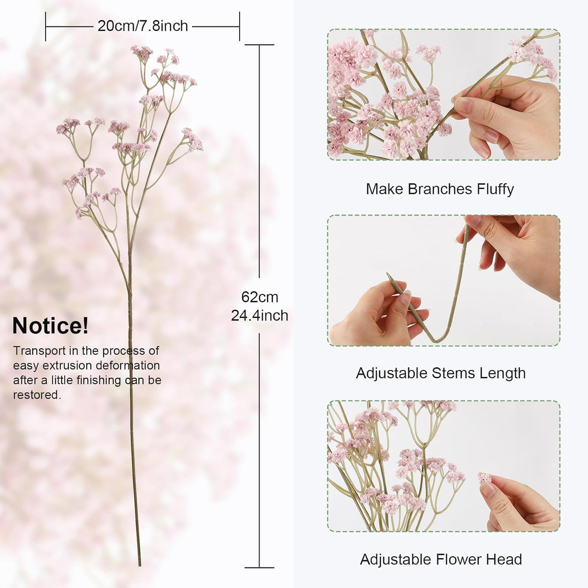 N&T NIETING10 PCS Babys Breath Artificial Flowers Fake Babys Breath Flowers Artificial Bulk Dusty Pink Gypsophila Bouquets Real Touch Faux Flowers for Wedding Floral Arrangement Party Home Decoration