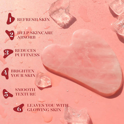 IcyMe Rose Quartz Roller & Gua Sha Facial Tool Set for Depuffing