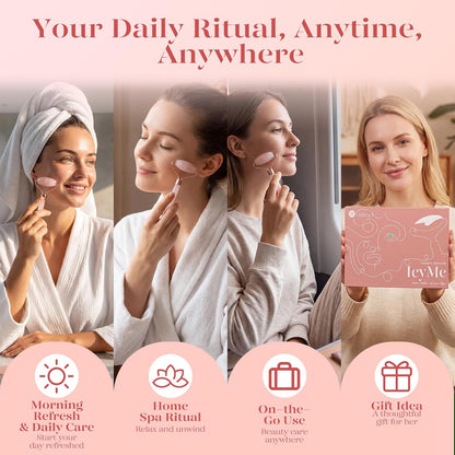 IcyMe Rose Quartz Roller & Gua Sha Facial Tool Set for Depuffing