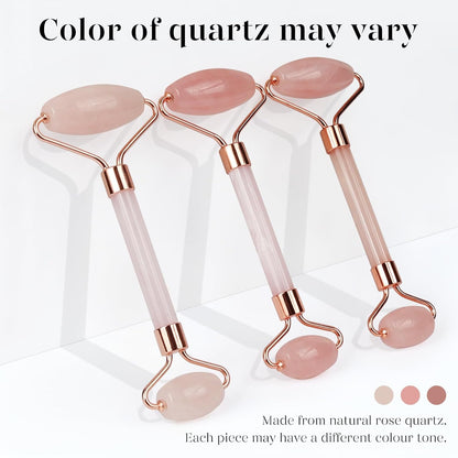 IcyMe Rose Quartz Roller & Gua Sha Facial Tool Set for Depuffing