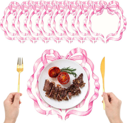 36 Pcs Pink Bow Paper Placemats 12.6 Inch Coquette Birthday Decorations Bow Dinner Mats Bow Party Supplies Disposable Paper Placemats for Birthday Bachelorette Bridal Wedding (Pink)