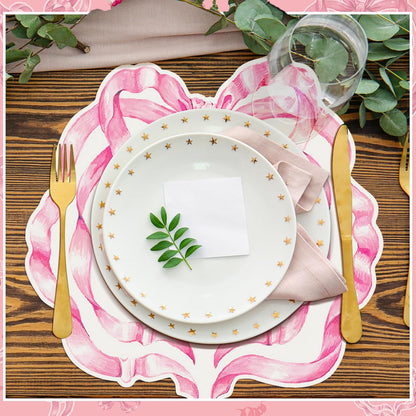 36 Pcs Pink Bow Paper Placemats 12.6 Inch Coquette Birthday Decorations Bow Dinner Mats Bow Party Supplies Disposable Paper Placemats for Birthday Bachelorette Bridal Wedding (Pink)