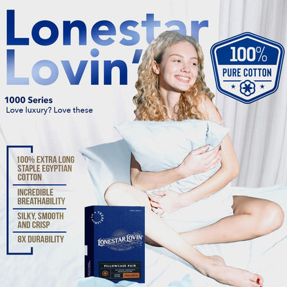 . 100% Egyptian Cotton Standard/Queen Size Pillow Cases Set of 2-1000 Series Lonestar Lovin' Pillow Cover (Blush), Soft, & Cooling Pillowcases Set of 2 for Standard/Queen Pillows