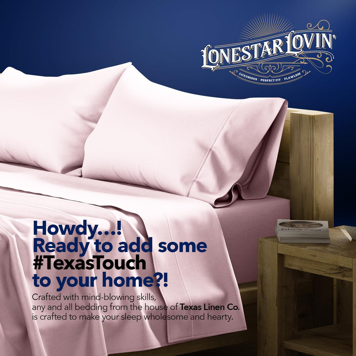 . 100% Egyptian Cotton Standard/Queen Size Pillow Cases Set of 2-1000 Series Lonestar Lovin' Pillow Cover (Blush), Soft, & Cooling Pillowcases Set of 2 for Standard/Queen Pillows