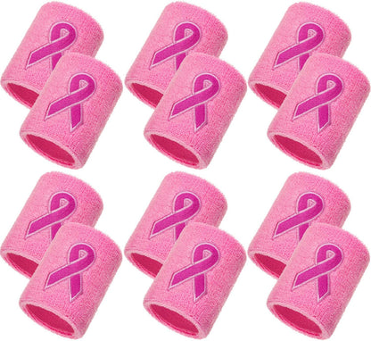12 Pack Pink Ribbon Wristbands Cancer Awareness