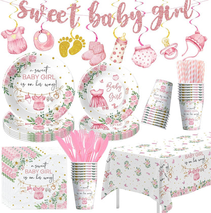 Baby Girl Baby Shower Decorations Supplies, Pink Floral, Serves 24