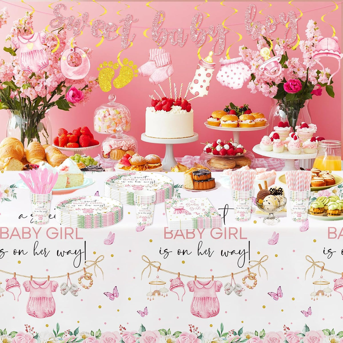 Baby Girl Baby Shower Decorations Supplies, Pink Floral, Serves 24