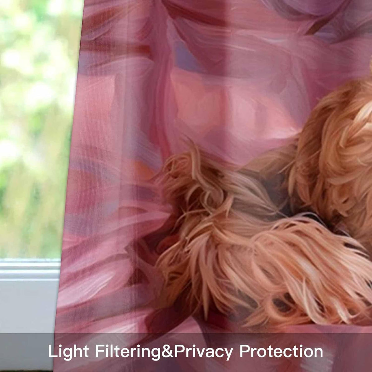 Sleeping Poodle Valance for Windows Eye Mask Animals Fluffy Fur Puppy Pink Kitchen Curtain Valances Window Treatment Short Topper Curtains for Kitchen Bathroom Living Room 1 Panel , 54x18 Inch
