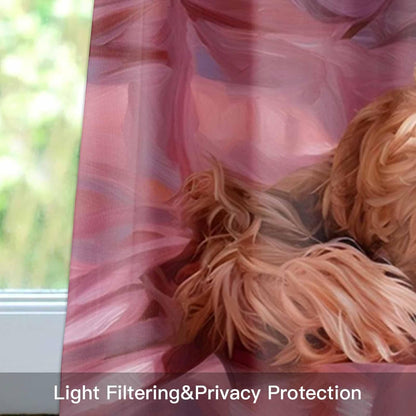 Sleeping Poodle Valance for Windows Eye Mask Animals Fluffy Fur Puppy Pink Kitchen Curtain Valances Window Treatment Short Topper Curtains for Kitchen Bathroom Living Room 1 Panel , 54x18 Inch