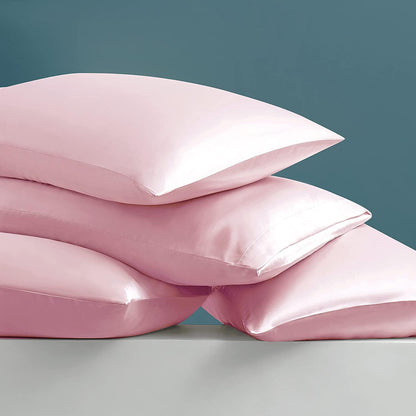 7 Pieces Silk Satin Sheets Set Full Size, Rust Blush Pink Color with 1 Fitted Sheet Deep Pocket Upto 15 inch, 1 Soft Flat Sheet, 4 Queen Pillowcases and 1 Body Pillowcase