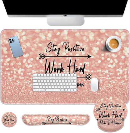 Keyboard Mouse Pad Set, 4 in 1 Desk Mat Set Rose Gold