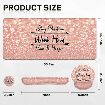 Keyboard Mouse Pad Set, 4 in 1 Desk Mat Set Rose Gold