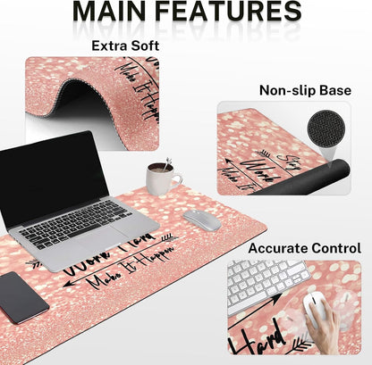 Keyboard Mouse Pad Set, 4 in 1 Desk Mat Set Rose Gold