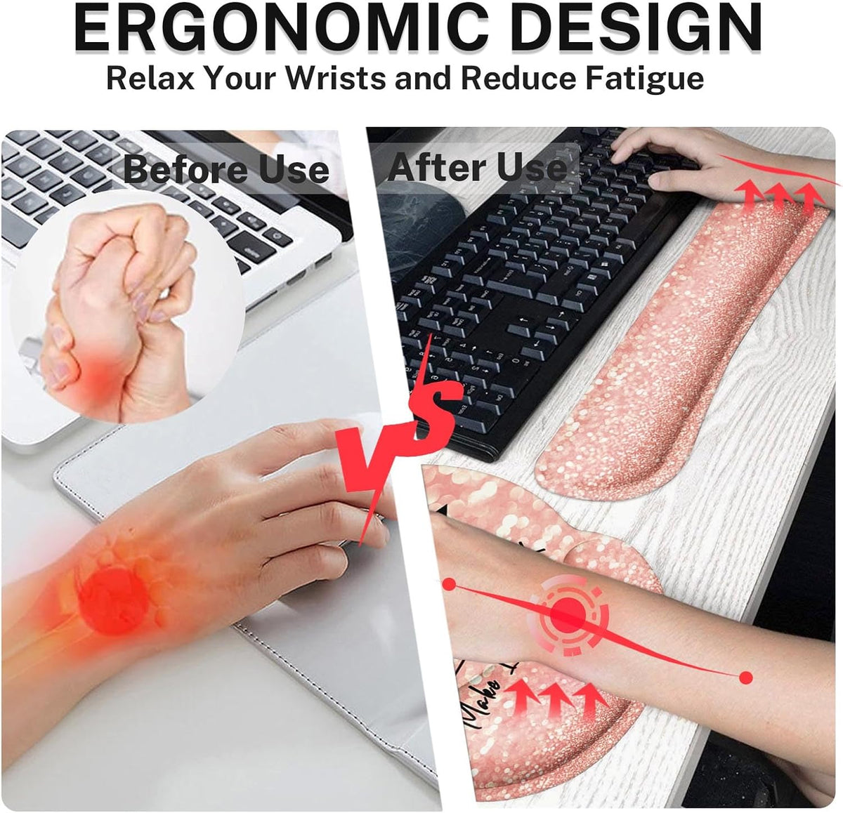Keyboard Mouse Pad Set, 4 in 1 Desk Mat Set Rose Gold