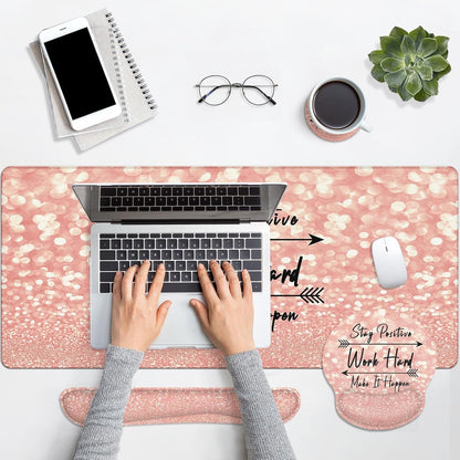 Keyboard Mouse Pad Set, 4 in 1 Desk Mat Set Rose Gold