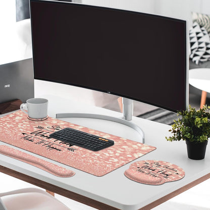 Keyboard Mouse Pad Set, 4 in 1 Desk Mat Set Rose Gold
