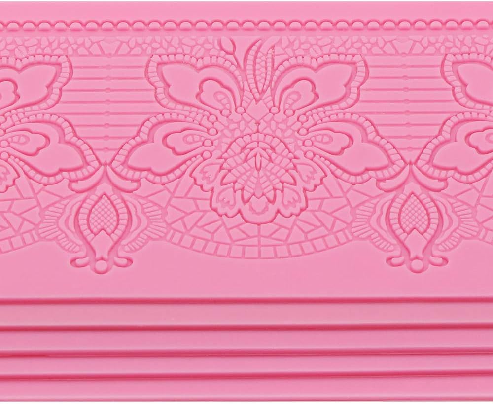 Lace Molds for Cake Decorating, 5pcs Silicone Fondant Lace Mats Pink Flower Pattern Silicone Molds for sugar lace Craft Tools