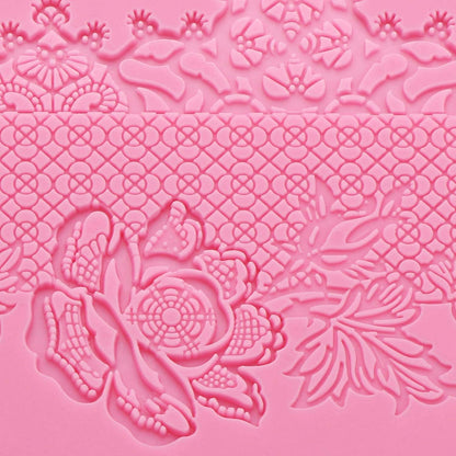Lace Molds for Cake Decorating, 5pcs Silicone Fondant Lace Mats Pink Flower Pattern Silicone Molds for sugar lace Craft Tools