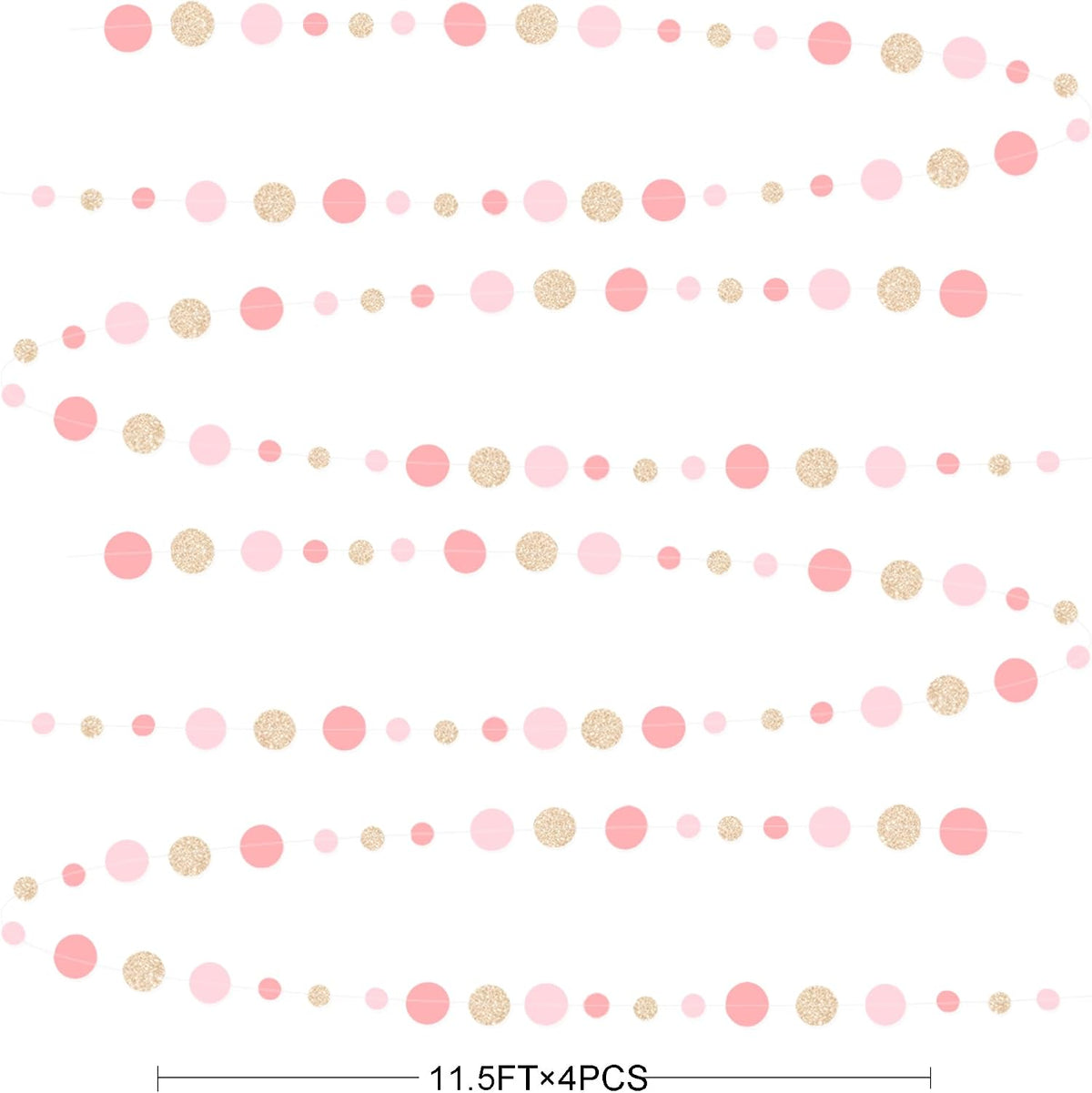 Champagne Gold Rose Pink Polka Dot Garland Champagne Dusty Pink Circle Dot Hanging Streamer Banner for Birthday Bridal Shower Wedding Engagement Retirement Boho Party Decorations Supplies