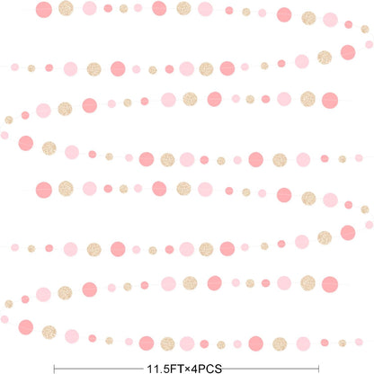 Champagne Gold Rose Pink Polka Dot Garland Champagne Dusty Pink Circle Dot Hanging Streamer Banner for Birthday Bridal Shower Wedding Engagement Retirement Boho Party Decorations Supplies