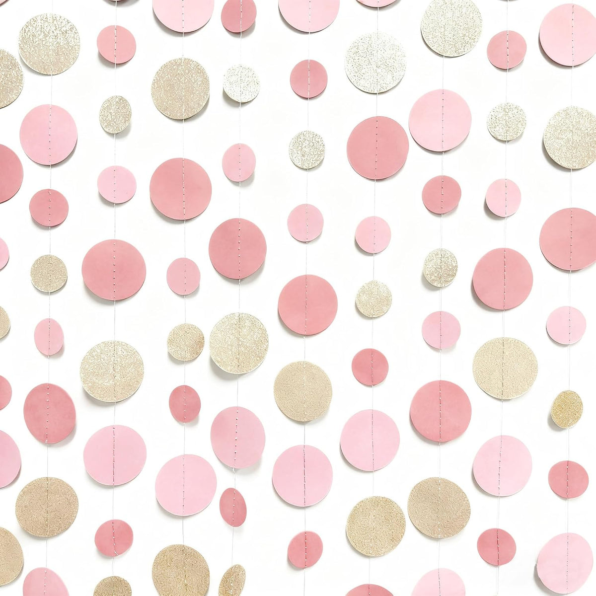 Champagne Gold Rose Pink Polka Dot Garland Champagne Dusty Pink Circle Dot Hanging Streamer Banner for Birthday Bridal Shower Wedding Engagement Retirement Boho Party Decorations Supplies