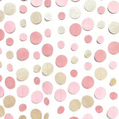 Champagne Gold Rose Pink Polka Dot Garland Champagne Dusty Pink Circle Dot Hanging Streamer Banner for Birthday Bridal Shower Wedding Engagement Retirement Boho Party Decorations Supplies