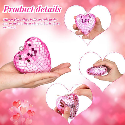 24 Pcs Heart Hanging Ornaments for Mother's Day Wedding Tree Disco Balls Mirror Disco Ball Decor Baubles Plastic Heart Decoration for Wedding Party Mother's Day Supplies (Pink)