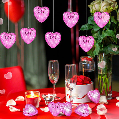 24 Pcs Heart Hanging Ornaments for Mother's Day Wedding Tree Disco Balls Mirror Disco Ball Decor Baubles Plastic Heart Decoration for Wedding Party Mother's Day Supplies (Pink)