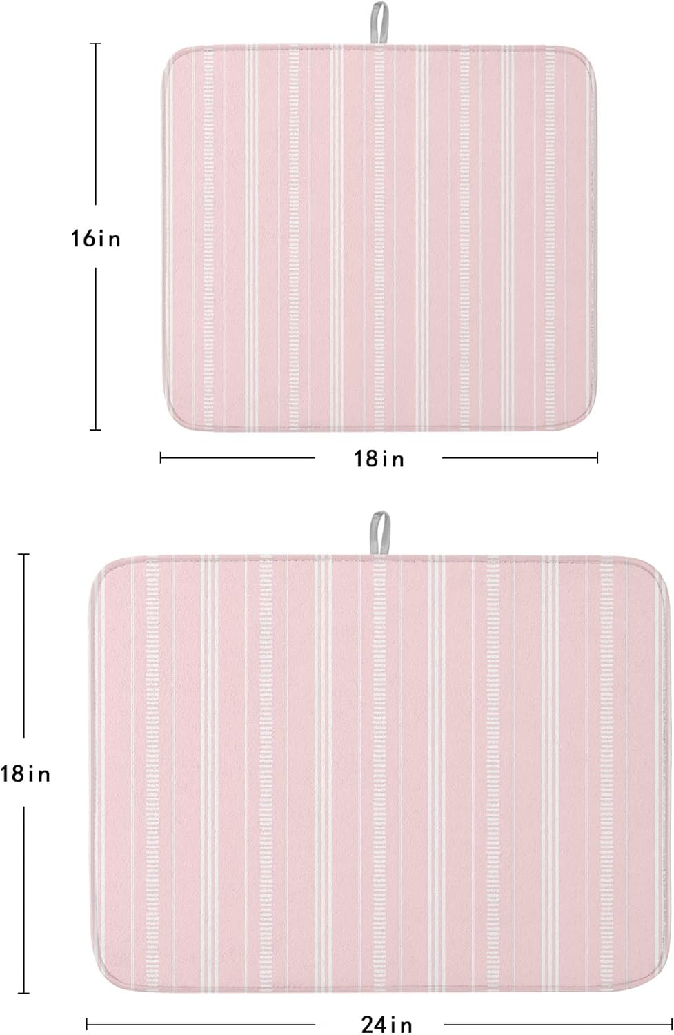 Pink Stripes Dish Drying Mat 2 Pack, Classic Minimalist Stripe Modern Geometric Absorbent Heat Insulating Kitchen Drying Pad Drainer Mats for Sink Counter Pot Dishes 18 X 24 Inch