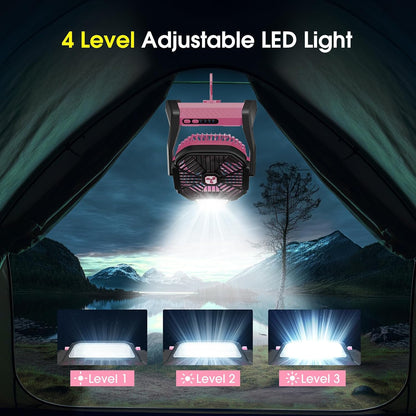 Portable Rechargeable Fan, 20000mAh Cordless Battery Powered Camping Tent Fans with LED Lantern, Operated Outdoor Ventiladores for Travel Camp Fishing Office Home Essentials