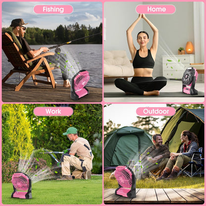 Portable Rechargeable Fan, 20000mAh Cordless Battery Powered Camping Tent Fans with LED Lantern, Operated Outdoor Ventiladores for Travel Camp Fishing Office Home Essentials