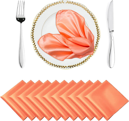 MDS® Pack of 50 Satin Napkin Square 12 x 12 Inches Sliky Smooth Dinner Table Napkins Handkerchief for Weddings Baby Shower Birthday Party Home Banquet Dining Table Top Decorations - Peach