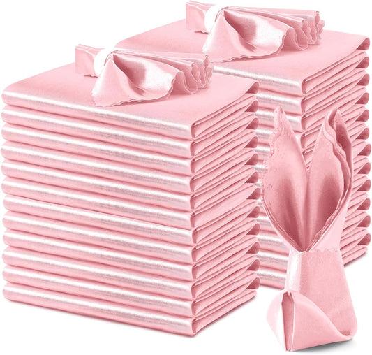 VACVELT 24 Pack Blush Pink Satin Napkins 12x12 Inch Wedding Napkins, Scalloped Elegant Dinner Napkins Square Table Napkins Decor, Silky Satin Cloth Napkins for Restaurant Banquet Graduation Party