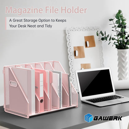 Desk File Organizer Folder Holder with 5 Vertical for Office, Pink